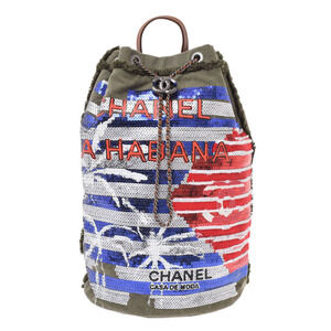 CHANEL Cruise LA HABANA Backpack khaki Green Sequins Daypack